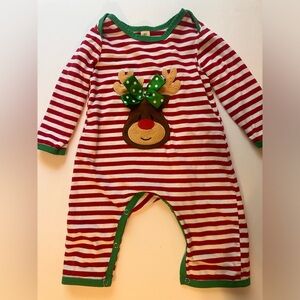 12-18M Striped Reindeer Romper
